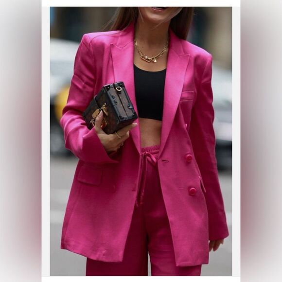 ZARA size small Double Breasted BUTTONED BLAZER FUCHSIA blazer NWT - Picture 2 of 11